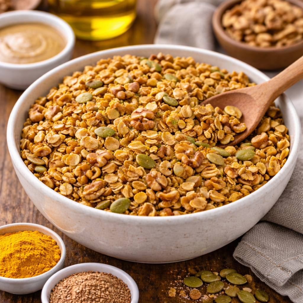 Golden granola with tahini and turmeric