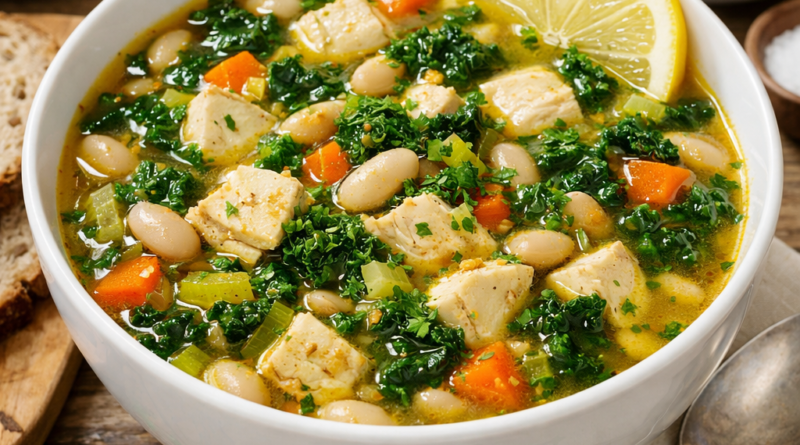 Lemon-turmeric chicken soup with greens