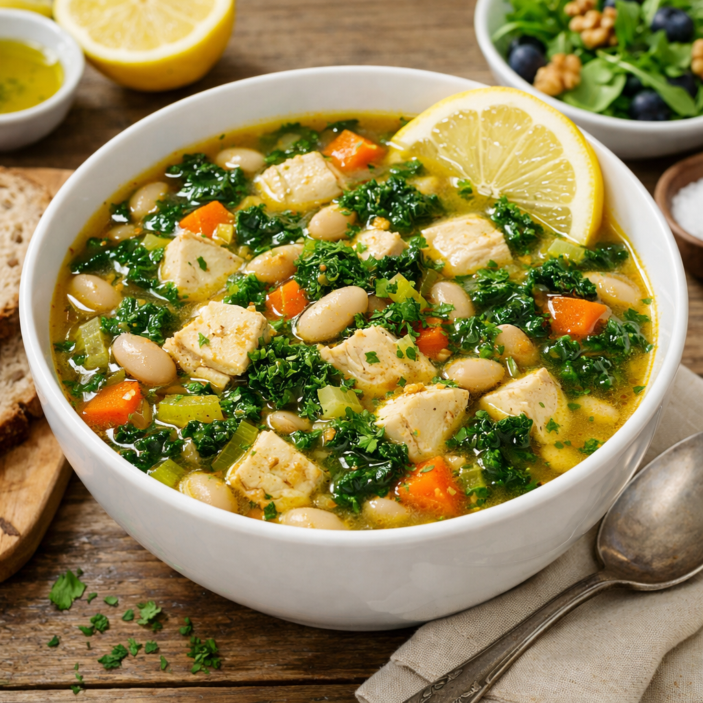 Lemon-turmeric chicken soup with greens