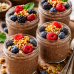 Chia pudding parfaits with berries and walnuts