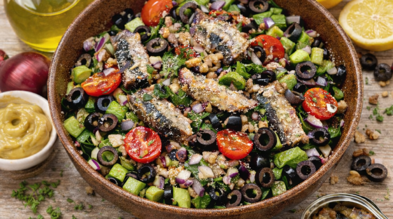 Mediterranean sardine salad with fresh ingredients