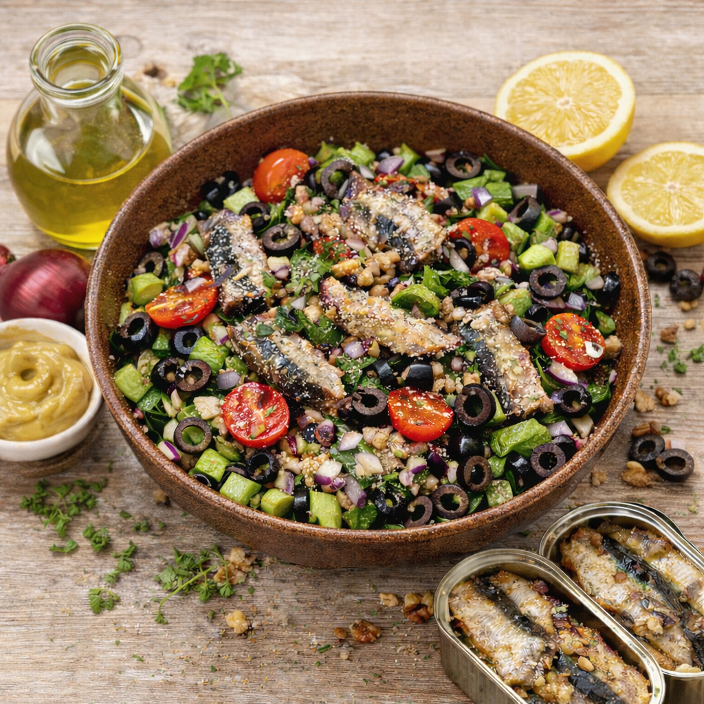 Mediterranean sardine salad with fresh ingredients